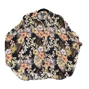 RIP CURL Women Paradise Calling Floral Kimono Sleeves Blouse Sz M Black 6-23